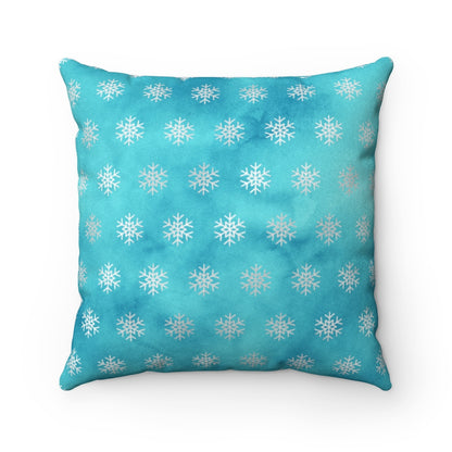 Faux Suede Blue Square Pillow Snowflake Christmas Holiday Accent Pillows