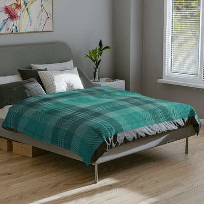 Green Plaid Throw Blanket, Check Fleece Blanket, Minky Blanket Adult, Velveteen, Cute Plush Blanket