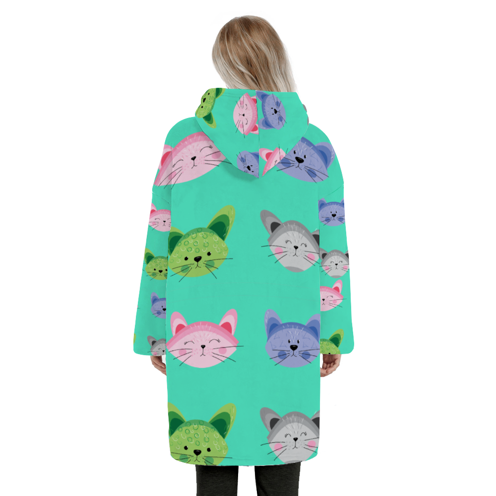 Custom Kids' Cat All Over Print Pullover Hooded Lounger Cat Shirt Loungewear