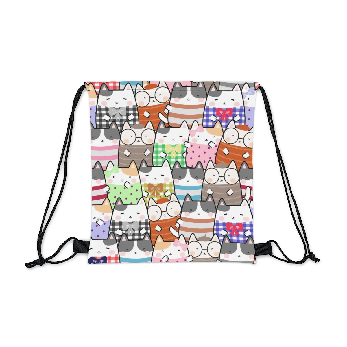 Kawaii Cat Drawstring Bag Backpack, School Kids Mini Canvas Overnight Weekender Bag