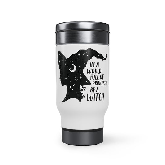 Funny Witch Travel Mug with Handle, Witchy Halloween Tumbler  Cup, Goth, Sublimation Stainless Steel Thermal Mug