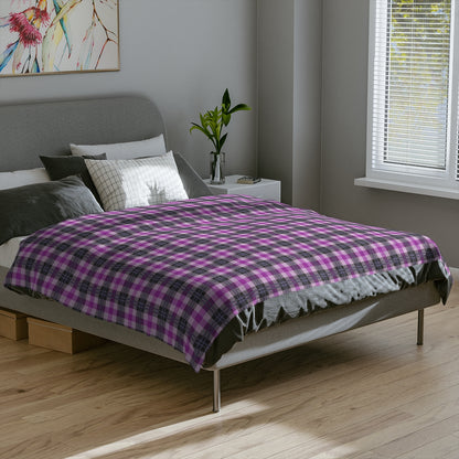 Purple Plaid Throw Blanket, Fleece Blanket, Minky Blanket Adult, Velveteen, Cute Plush Blanket