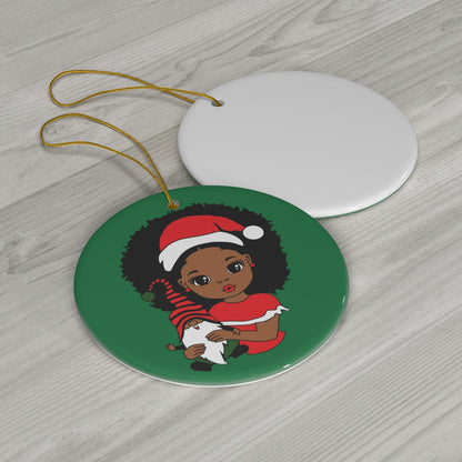 African American Girl Christmas Ornament, Cute Tree Ceramic Melanin, Xmas Tree Decoration Keepsake Ornament