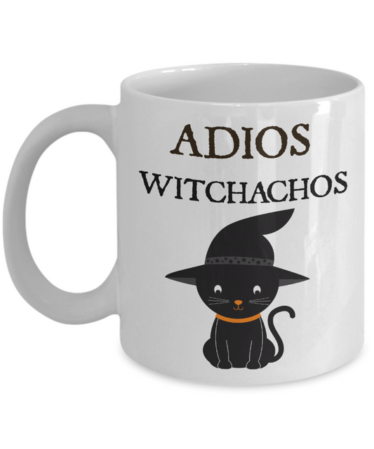 Adios Witchachos Black Cat Funny Mug Sayings, Ceramic 11 oz