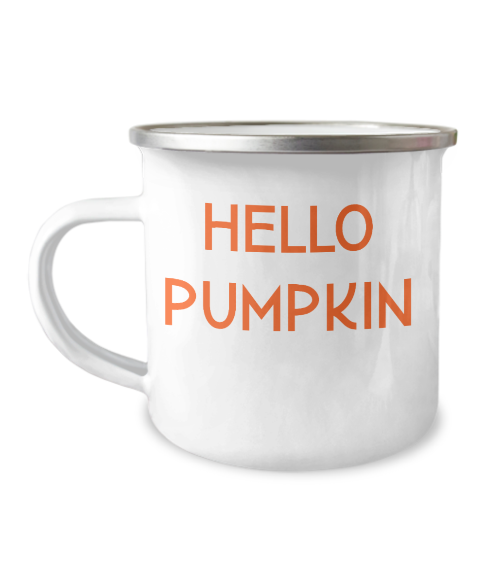 Hello Pumpkin Campfire Enamel Mug Gift Funny Coffee Mug Fall Gift