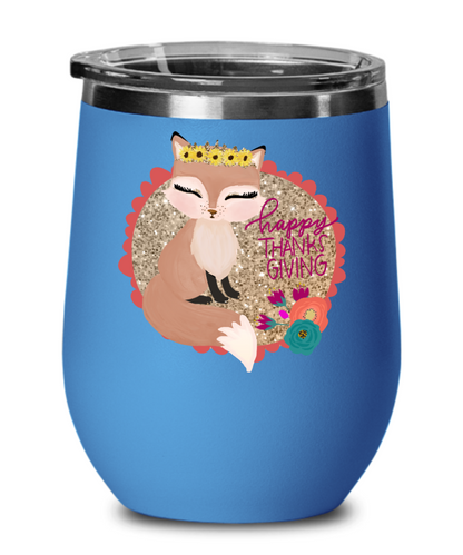 Thanksgiving Wine Tumbler Fox Insulated Cup for Women