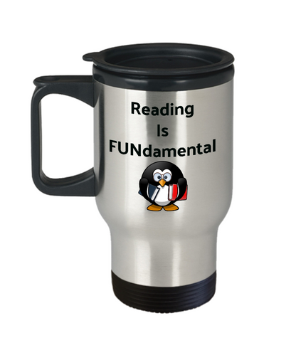 Funny Travel Coffee Mug-Reading Is Fundamental-Novelty Tea Gift Cup Penguin