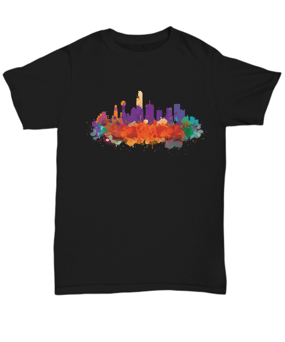 Dallas skyline watercolor black t-shirt