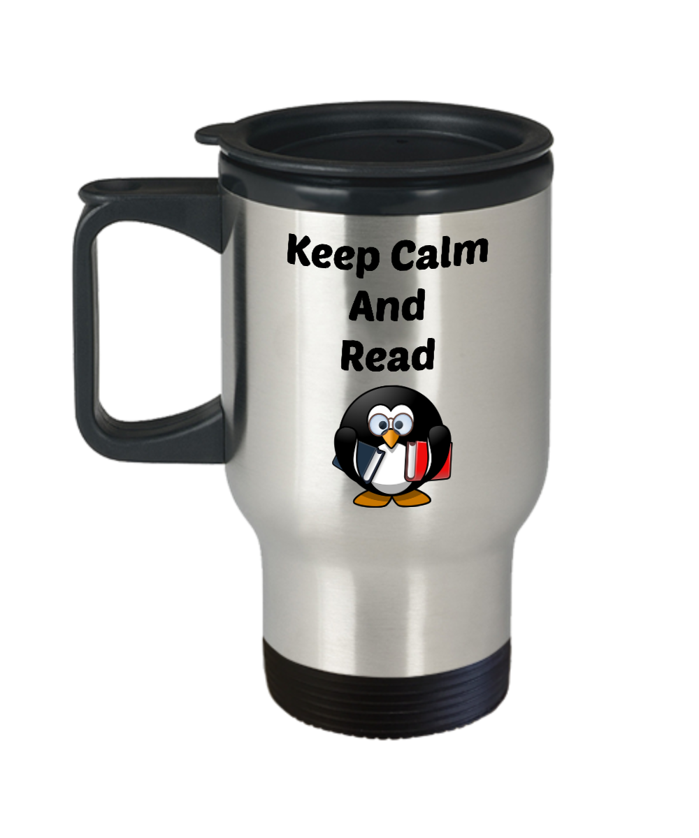 Funny Travel Coffee Cup-Keep Calm And Read-Novelty Tea Cup Gift Penguin