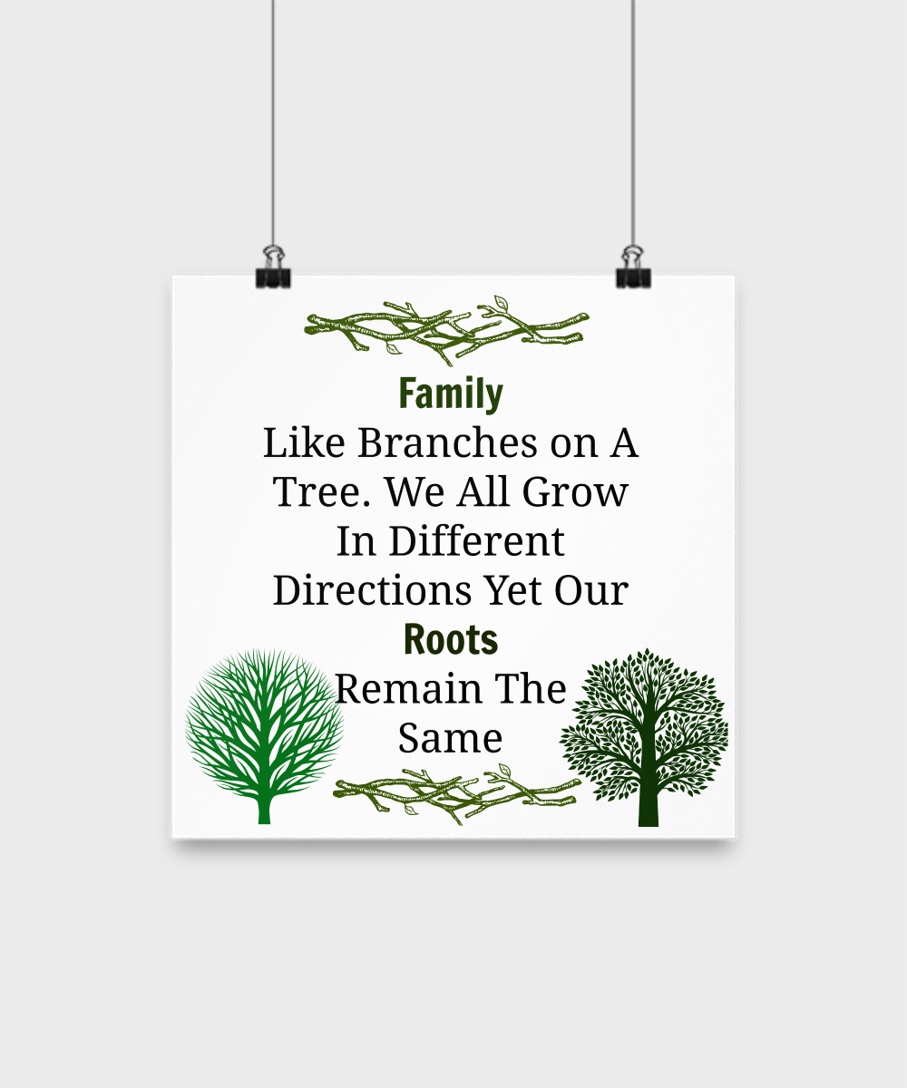 Family Like Branches On A Tree We All Grow In Different Directions Our Roots Remain The Same/Poster
