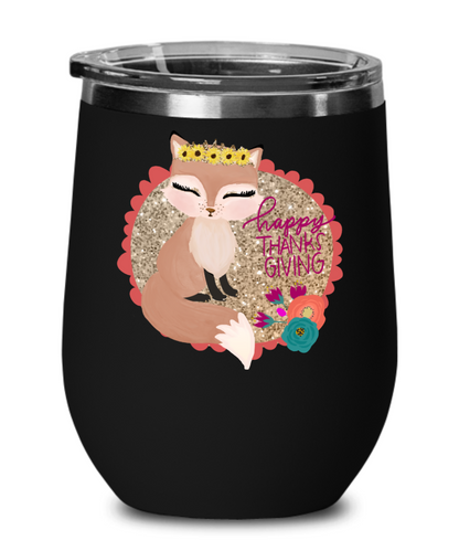 Thanksgiving Wine Tumbler Fox Insulated Cup for Women