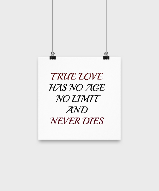 Inspirational Poster-True Love Has No Age No Limit And Never Dies- 10" Wall Art- Custom Printed Word