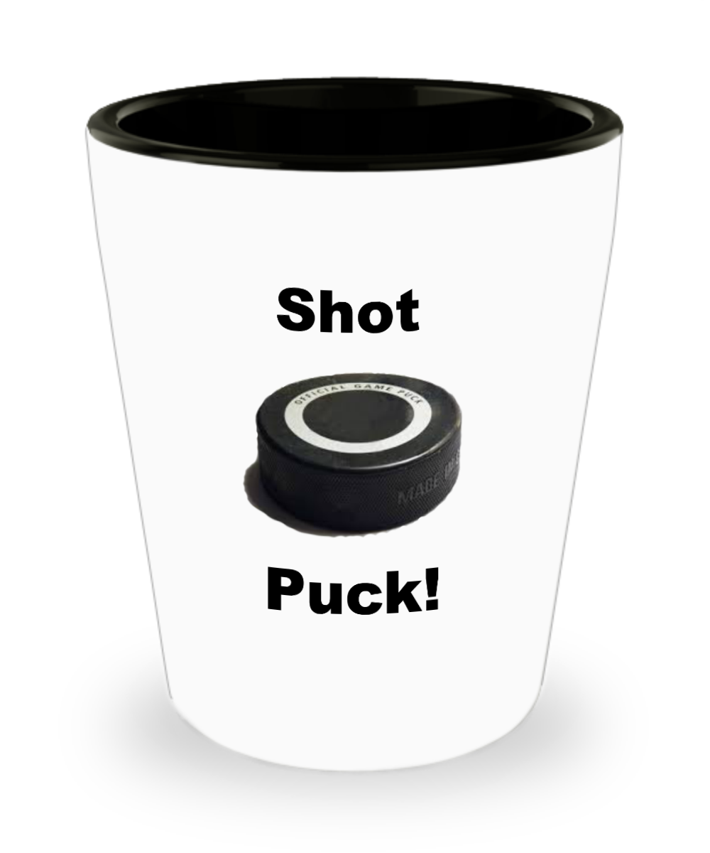 Hockey Shot Glass/Shot Puck/White Ceramic Funny Hockey Lovers/Cool