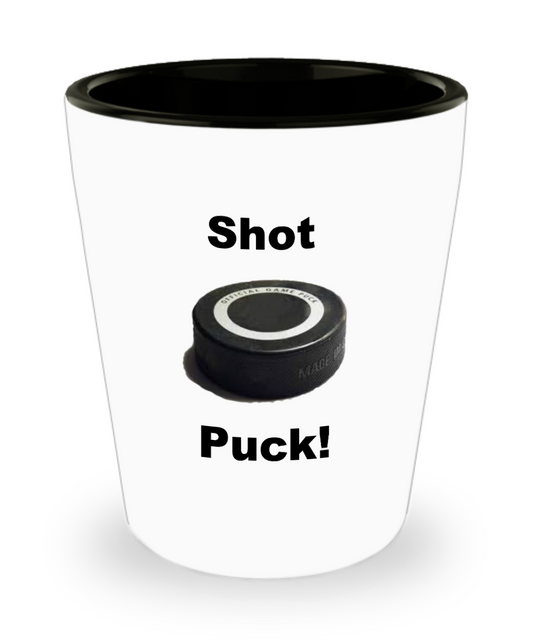 Hockey Shot Glass/Shot Puck/White Ceramic Funny Hockey Lovers/Cool