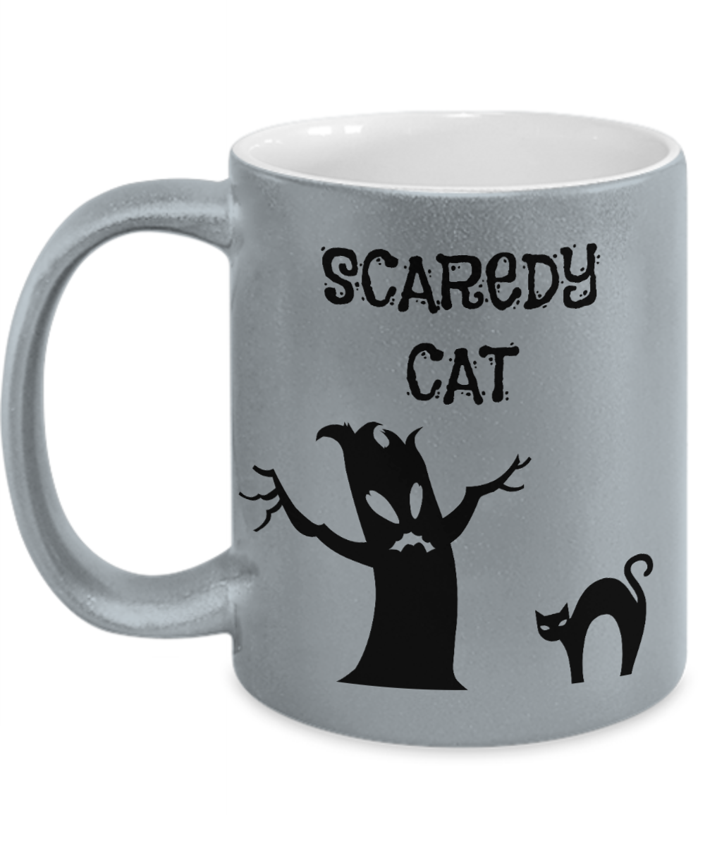 Scaredy cat gray metallic coffee mug