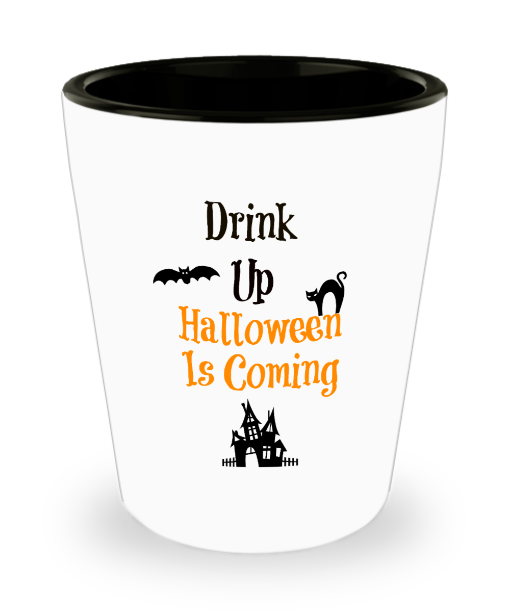 Halloween shot glass Drink up Gothic Funny party favor holiday birthday gifts hostess gift ceramic