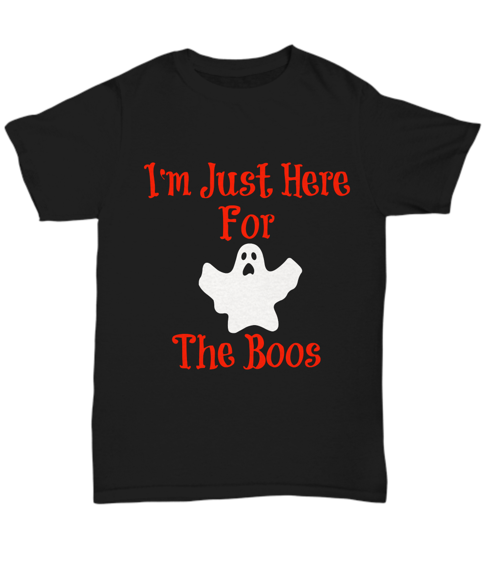 I'm Just Here For The Boos Black Novelty T-Shirt Halloween Gifts For Friends Custom Printed T-Shirts