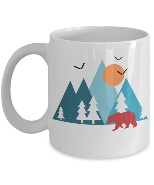 Bear forest mountain graphic tee mug campers coffee mug