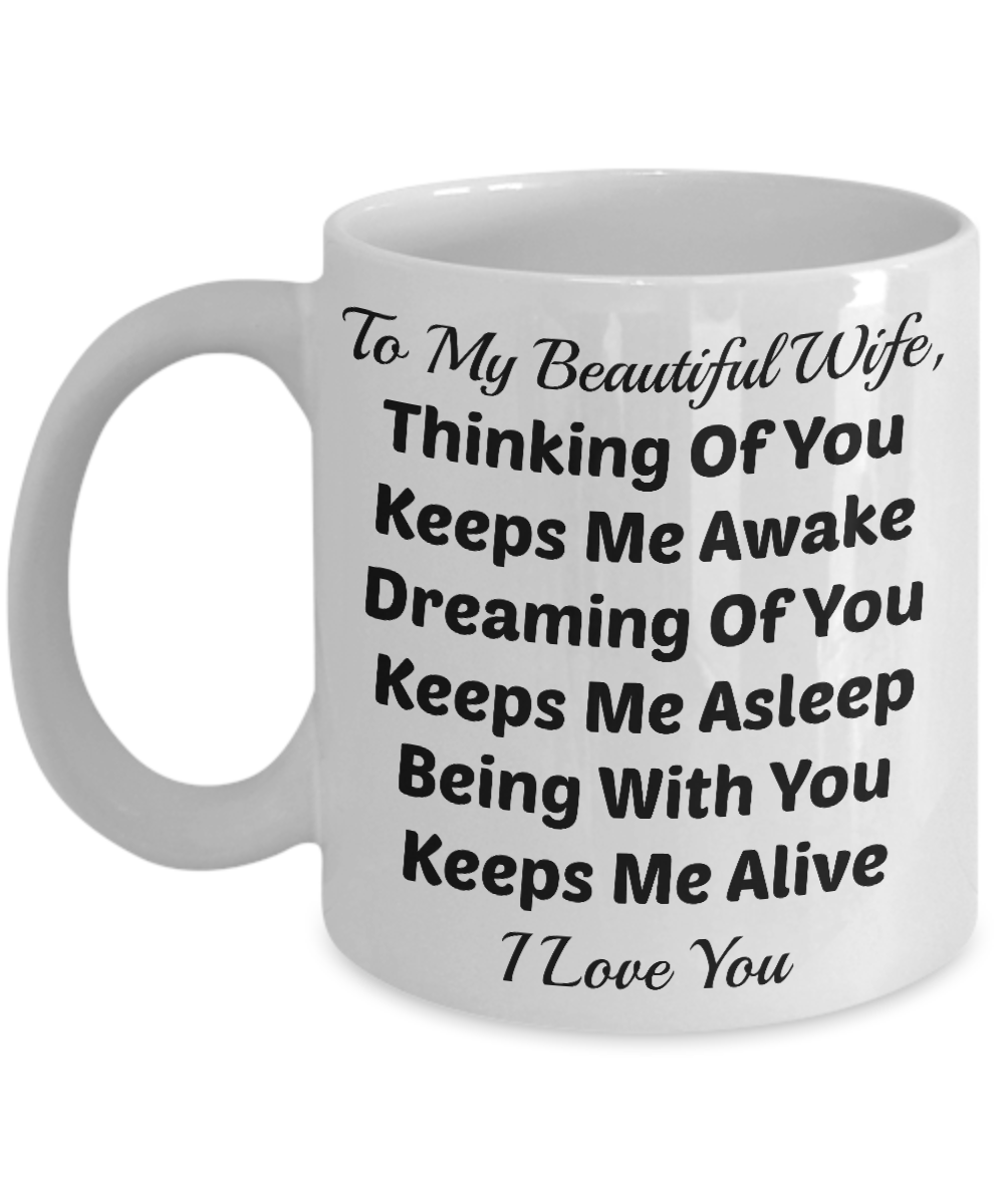 Wife Coffee Mug-Thinking Of You-Sentiment Tea Cup Gift Anniversary Valentines Birthday