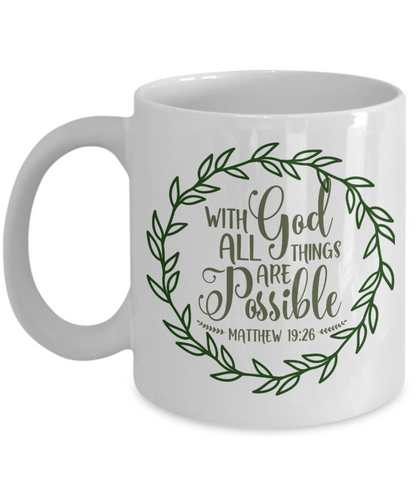 Coffee mug with God all things are possible bible quote tea cup inspirational novelty