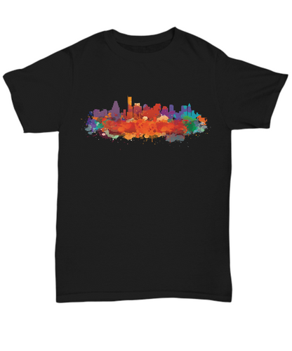 Boston skyline watercolor black t-shirt 