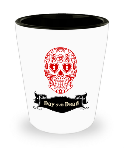 Shot Glass Day of the Dead Mexican Holiday Sugar Skull Halloween Gothic birthday gift party favors ceramic