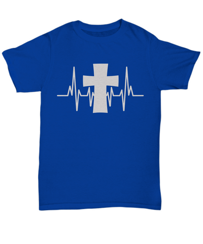 Christian Tee Shirt Cross Heartbeat Faith Religious shirt
