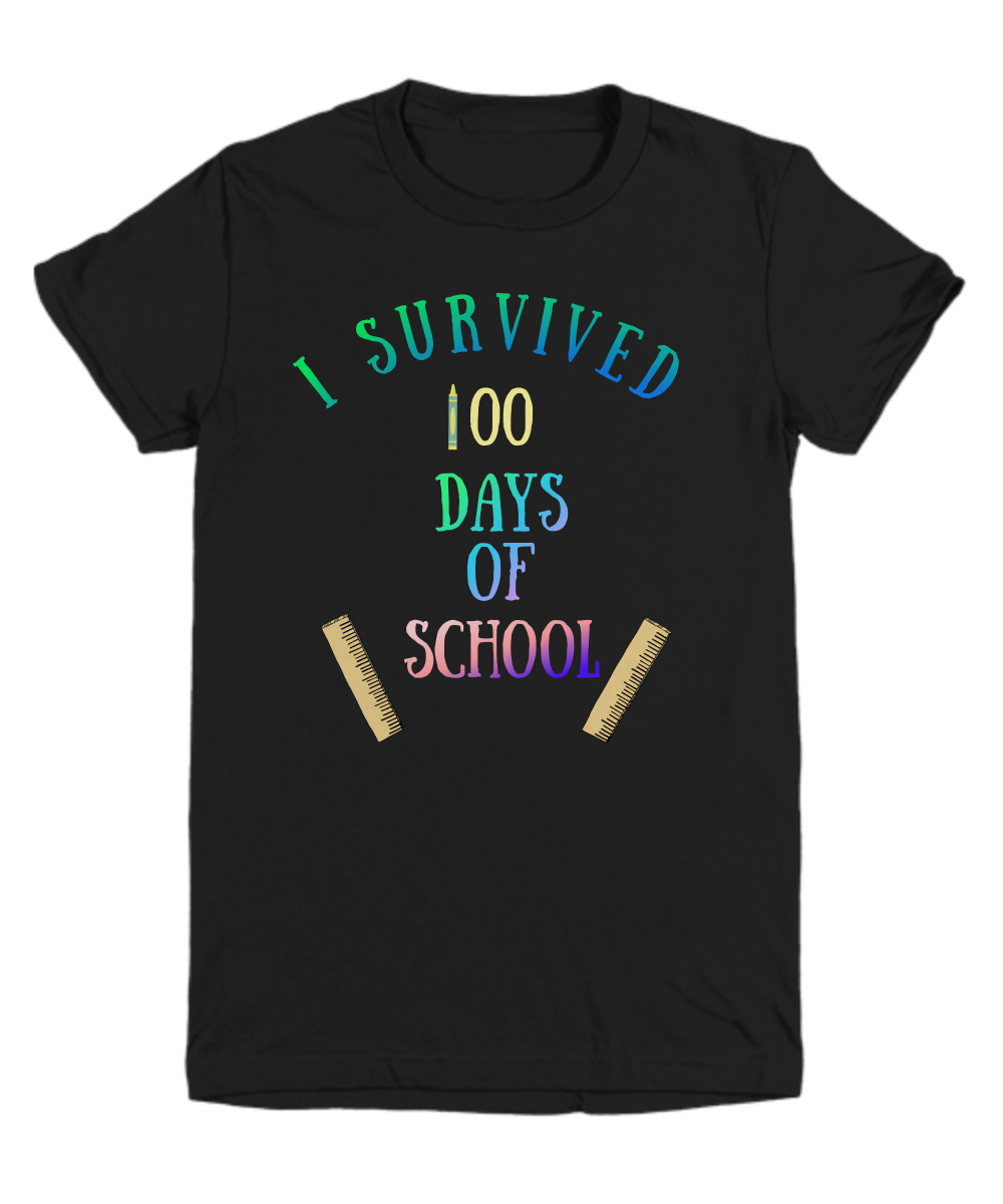 I Survived 100 Days of School  Shirt for Adult Kids Funny Tshirt