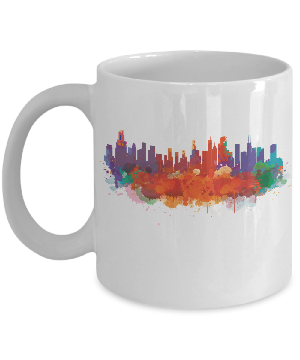 Chicago skyline watercolor coffee mug tea cup gift novelty  11 oz men women ceramic