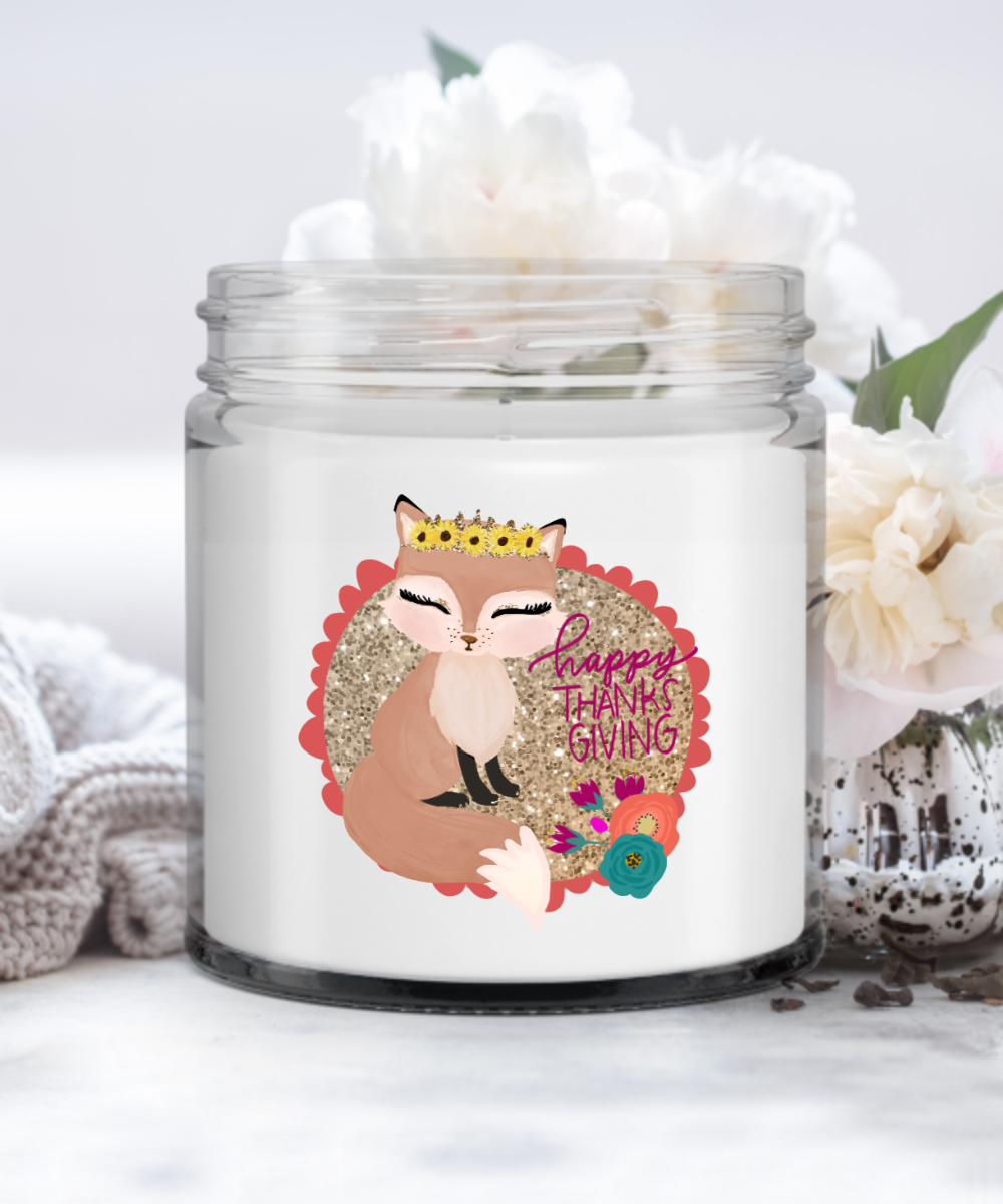 Thanksgiving Candle Cute Fox Candle Gift for Her Soy Vanilla Scented 9 oz Container