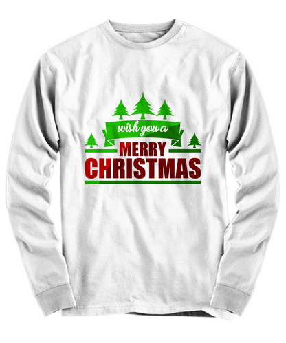 Christmas T-Shirt-Wish You A Merry Christmas-Long Sleeve Unisex  white cotton winter
