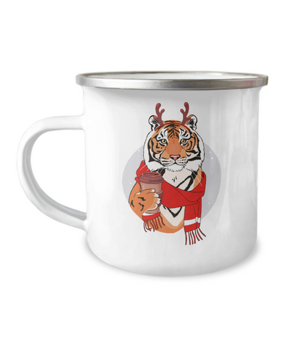Christmas Tiger Campfire Mug Funny Coffee Lover Gift Mug Enamel Mug