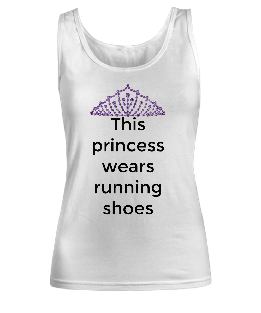 The princess wears running shoes White  tank top