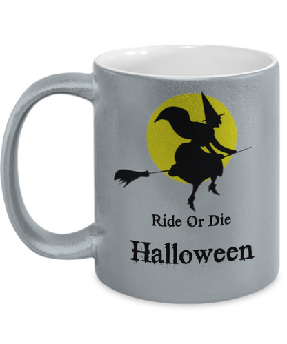 ride or die Halloween silver metallic coffee mug