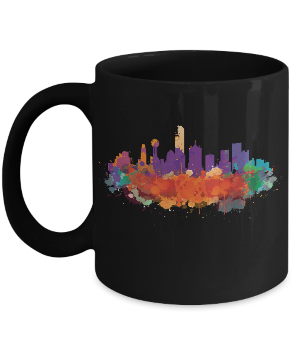 Dallas skyline watercolor coffee mug tea cup gift novelty souvenir locals residents urban ceramic