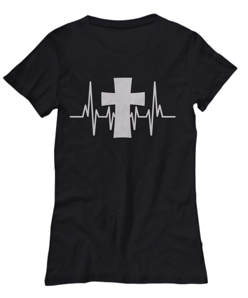 Christian Tee Shirt Cross Heartbeat Faith Religious shirt