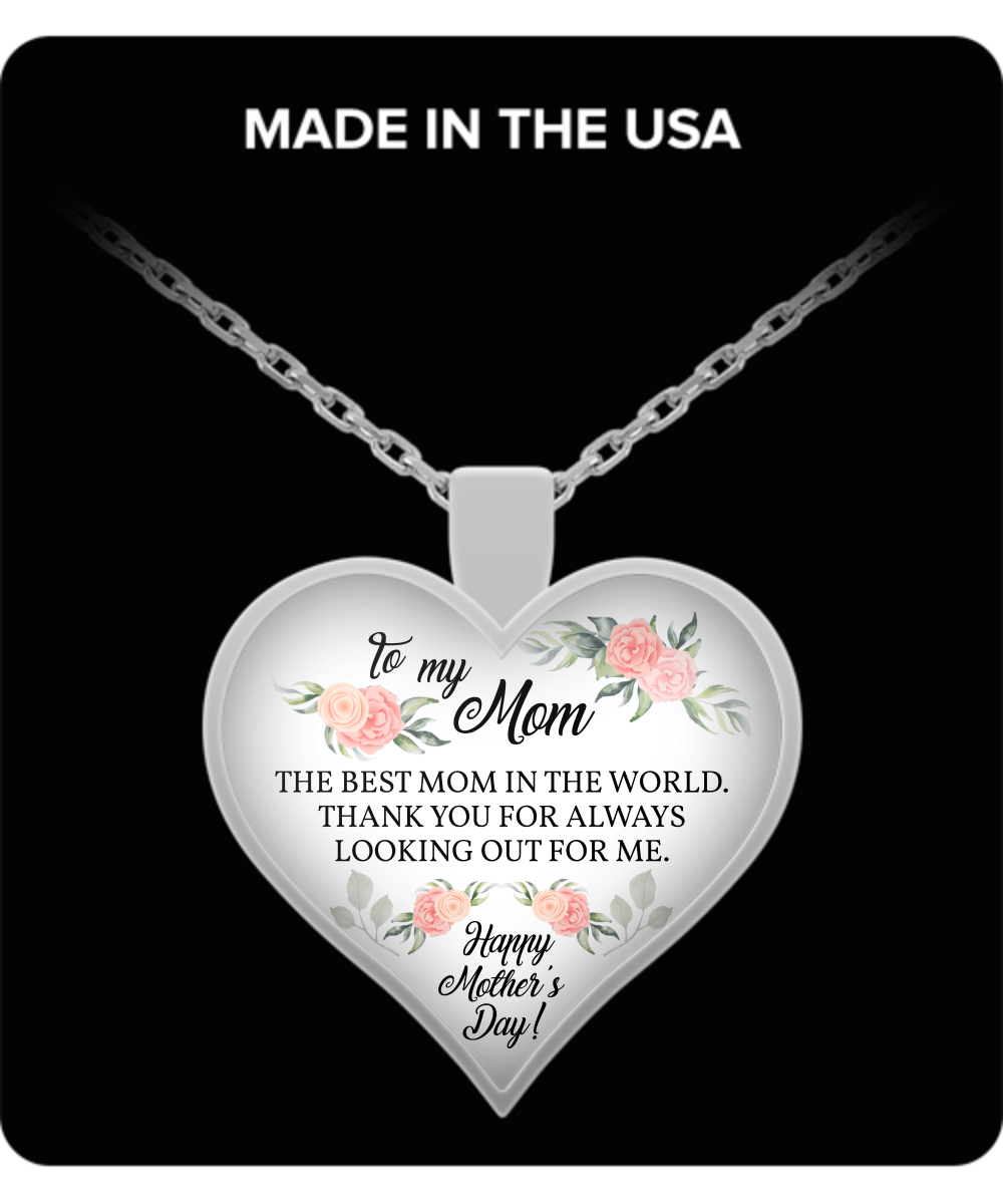 Mom Necklace Mother's Day Gift Silver Heart Pendant