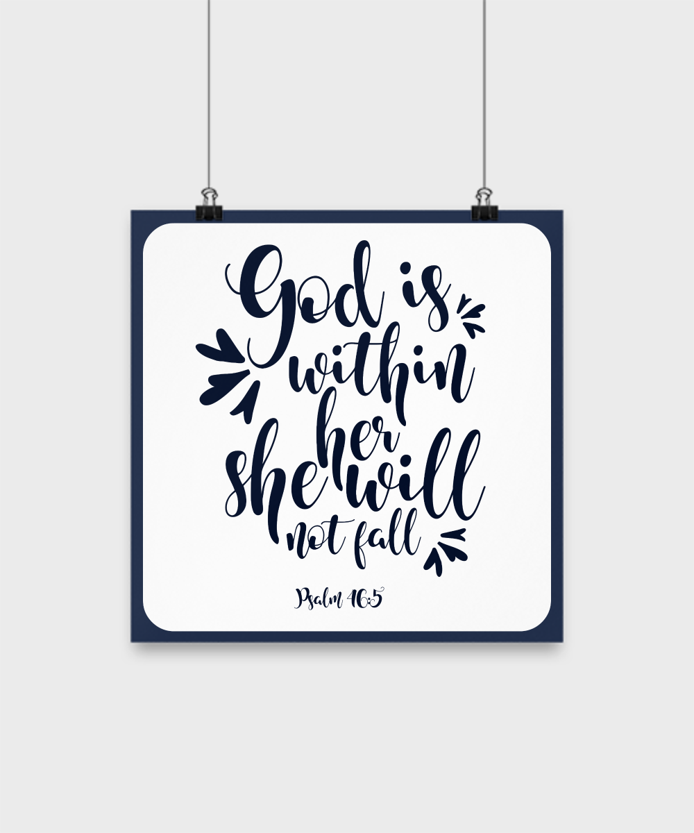 Christian quote-God is within her she will not fall-wall home decor-art-Bible-inspirational-poster
