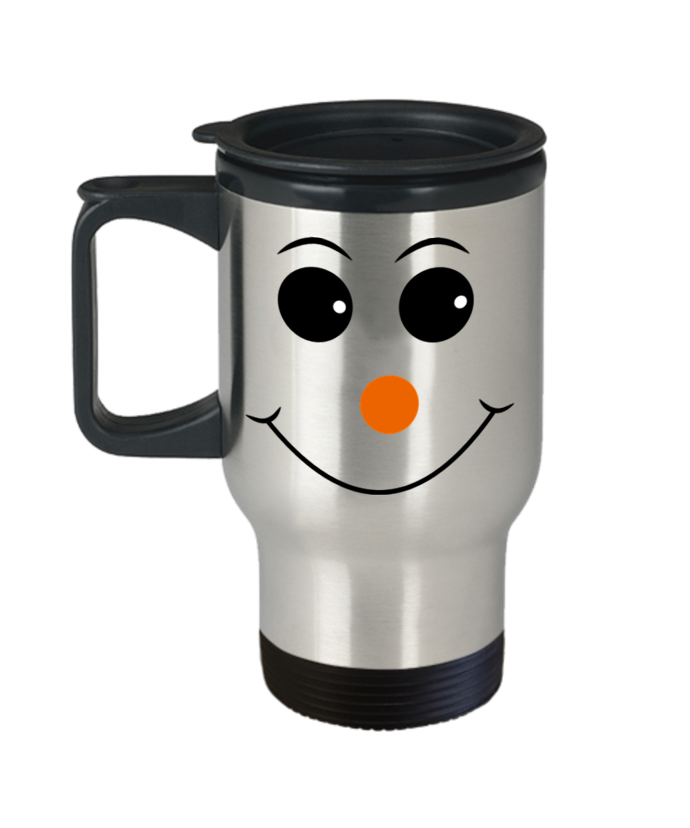 Novelty Travel Coffee Mug/Snowman Face/Travel Coffee Cup/Funny Travel Coffee Cup/Winter Holiday Mug
