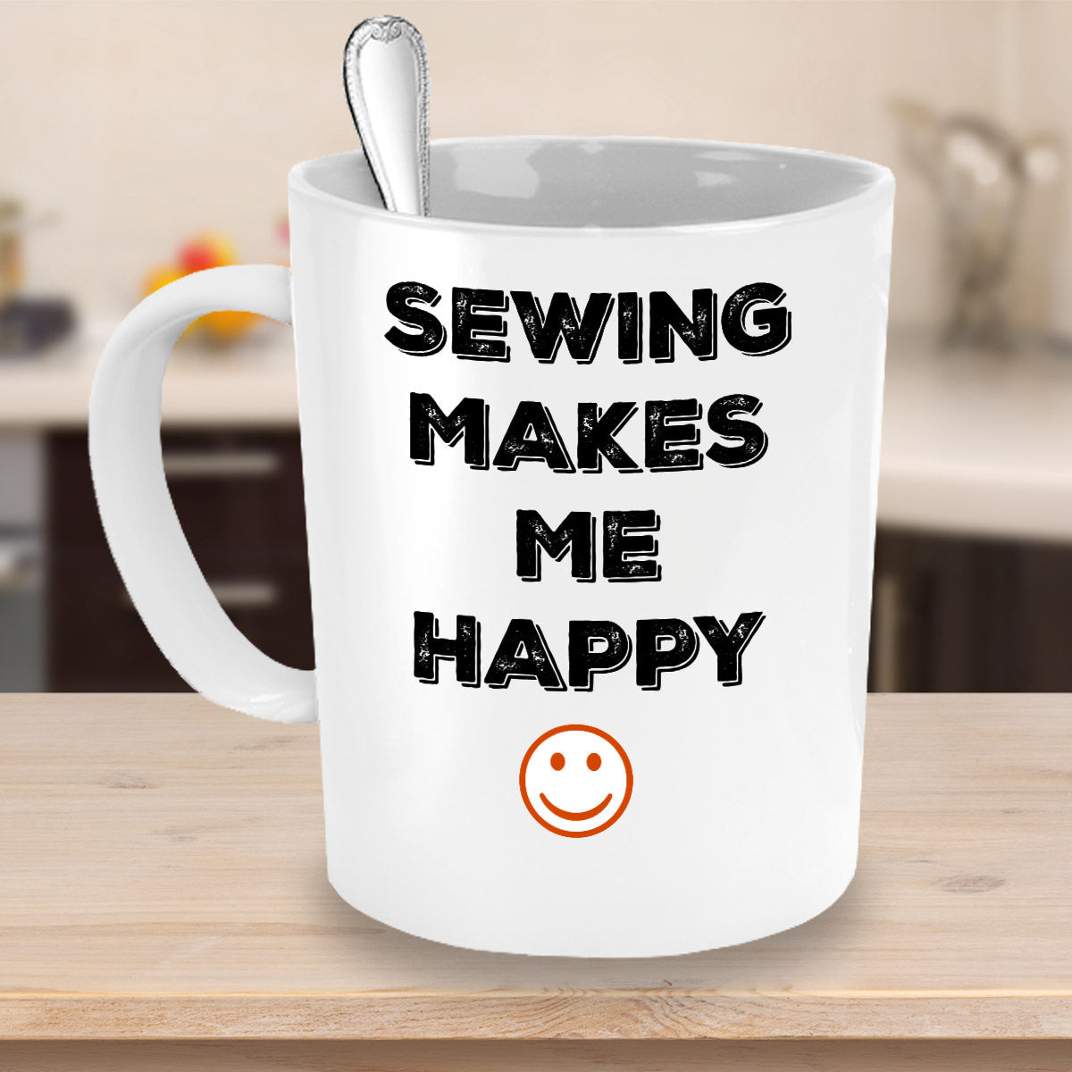 Sewing Makes Me Happy Novelty Coffee Mug Sentiment Gifts Holidays Fun Inexpensive Sewing Gift