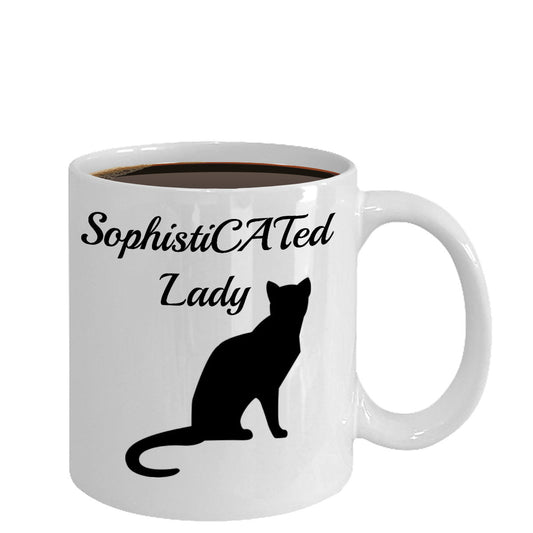 SophistiCated Lady Black Cat Novelty Coffee Mug Cat lover Owner Custom Printed Mug Gift