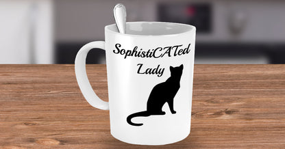 SophistiCated Lady Black Cat Novelty Coffee Mug Cat lover Owner Custom Printed Mug Gift