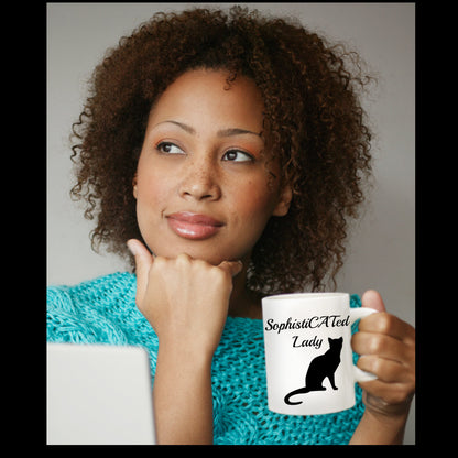 SophistiCated Lady Black Cat Novelty Coffee Mug Cat lover Owner Custom Printed Mug Gift