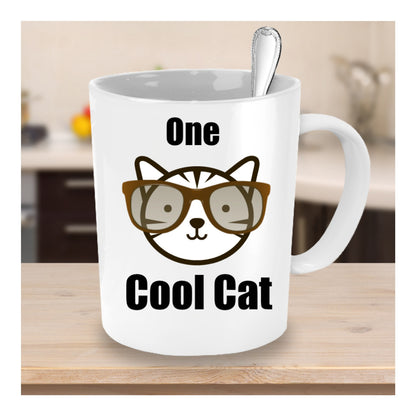 One Cool Cat-Funny Cat-Classic Novelty Coffee Mug-Cat Lovers Owners- Custom Tea Cup Women