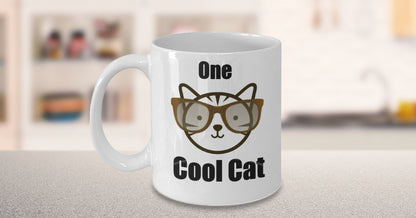 One Cool Cat-Funny Cat-Classic Novelty Coffee Mug-Cat Lovers Owners- Custom Tea Cup Women