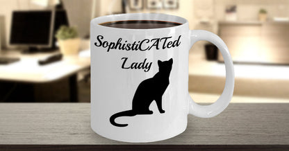 SophistiCated Lady Black Cat Novelty Coffee Mug Cat lover Owner Custom Printed Mug Gift