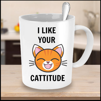 Funny Novelty Coffee Mug I Like Your Cattitude Cat Owners lovers Tea Cup Gift Friends Office
