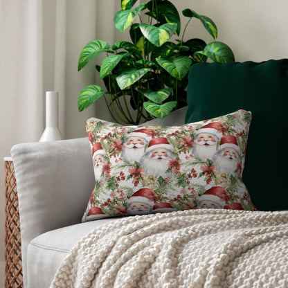 a white couch with a christmas pillow on top of it