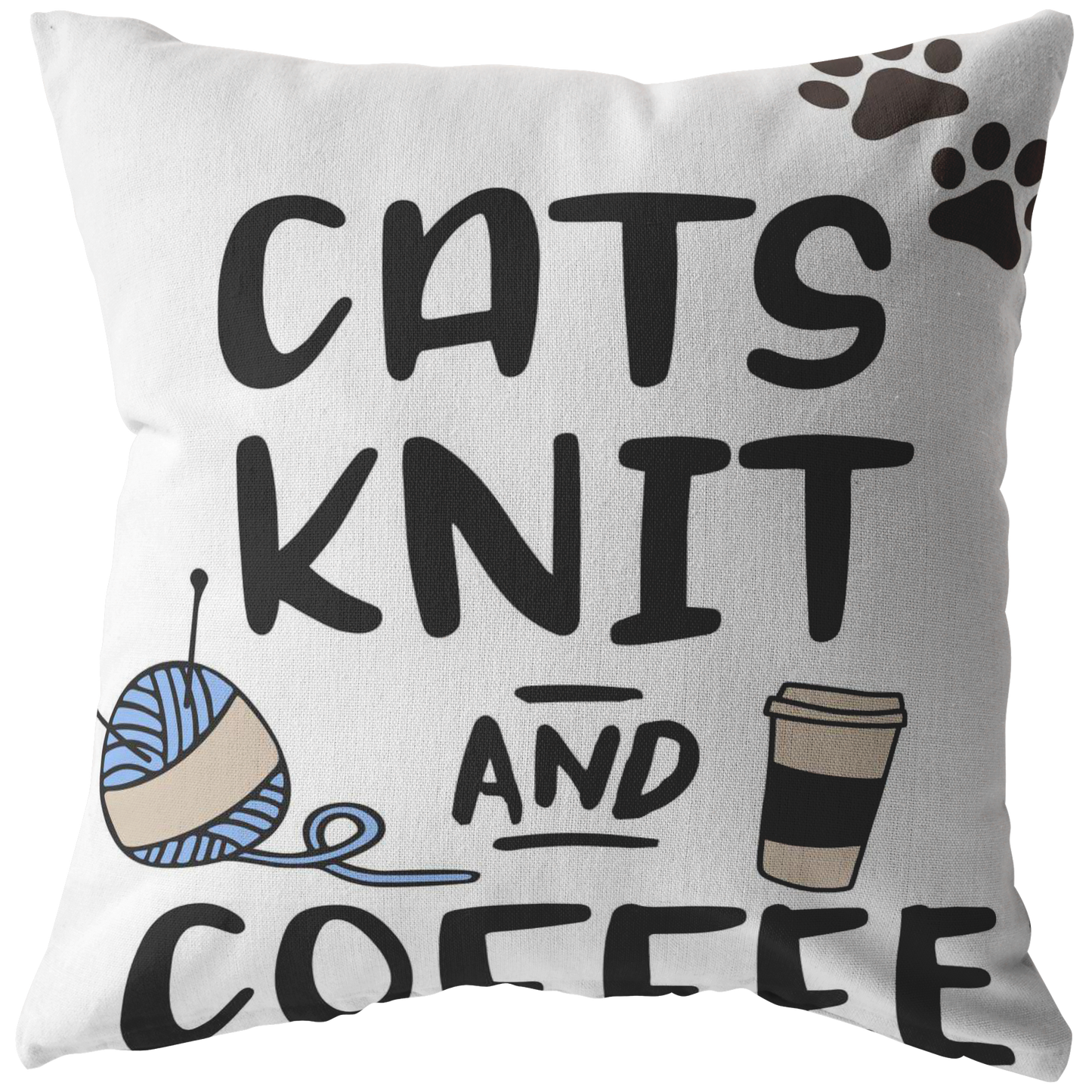 Cat Knit and Coffee Throw Pillow  Custom Throw Pillow  Cat Lovers Owners Gift  Crazy Cat Lady Knitters