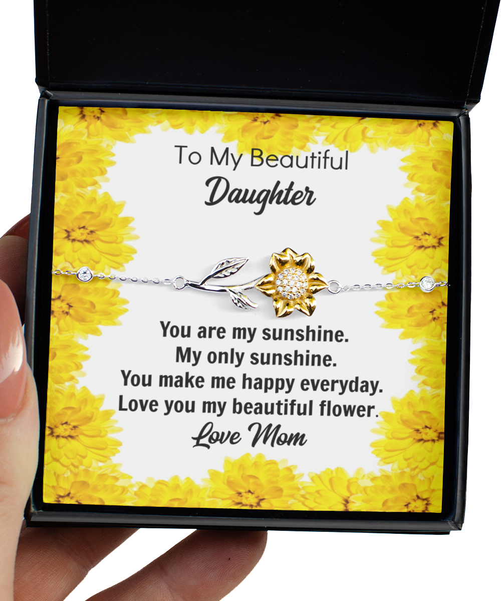 Gift for Daughter Silver Sunflower Bracelet Birthday Sunflower Gift